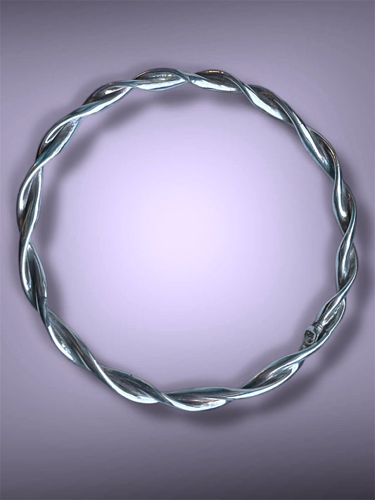 Vintage Mod Century Modern Solid Sterling Silver Twisted Bangle Bracelet