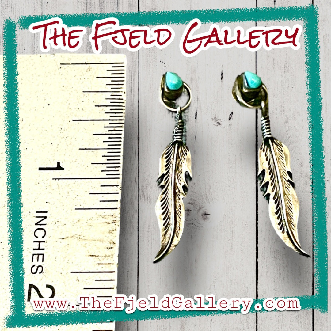 Native American Vintage Turquoise Feather Dangle Earrings