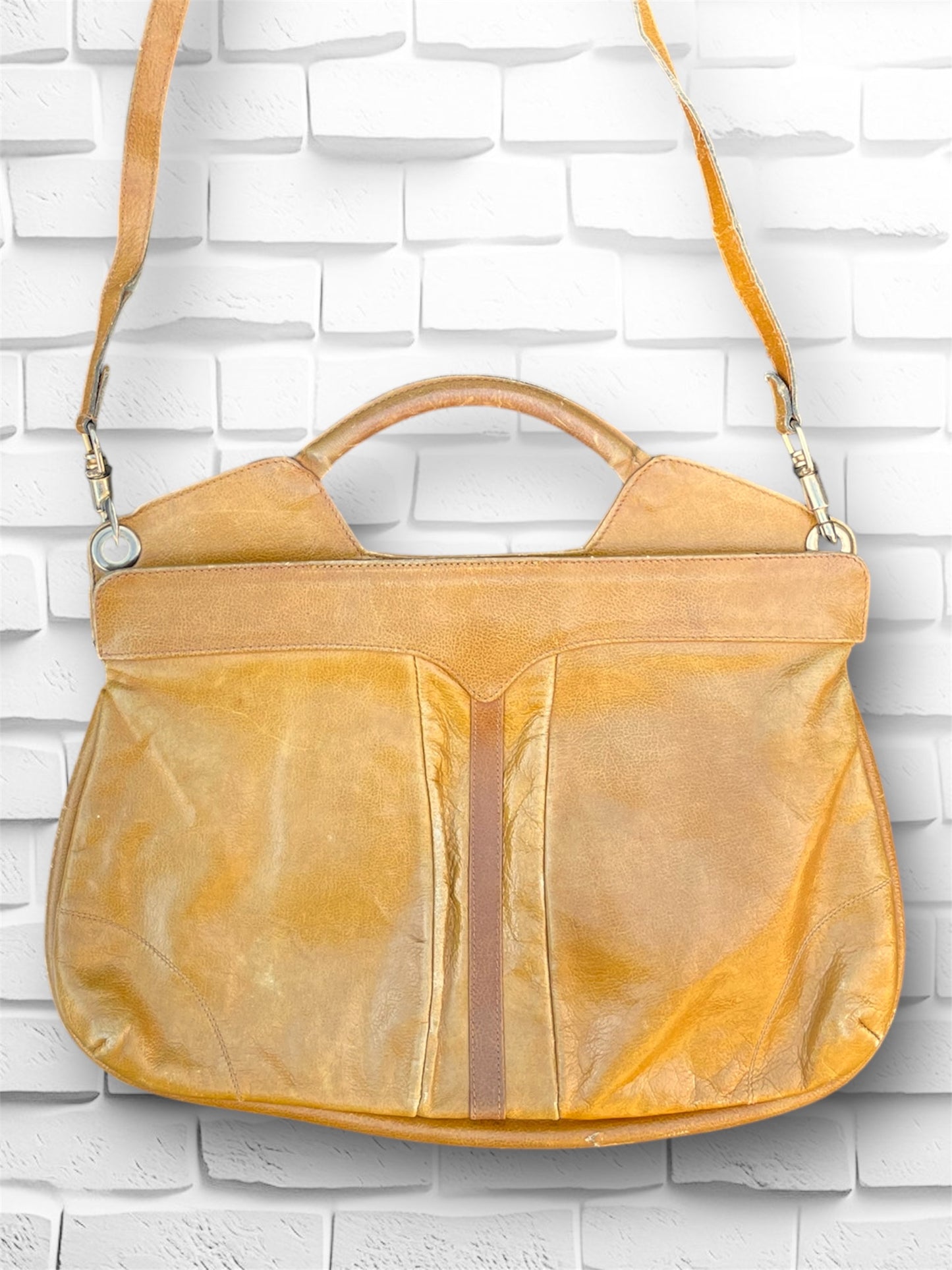 Vintage Tan & Mustard Yellow Leather Convertible Purse Handbag