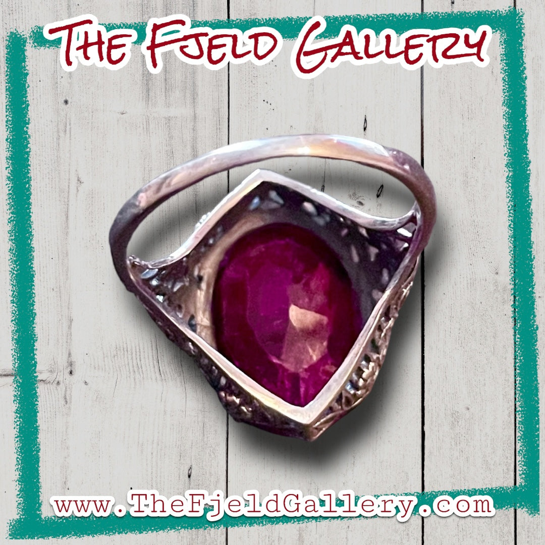 Victorian Filigree Natural Faceted 20 Carat Ruby Ring