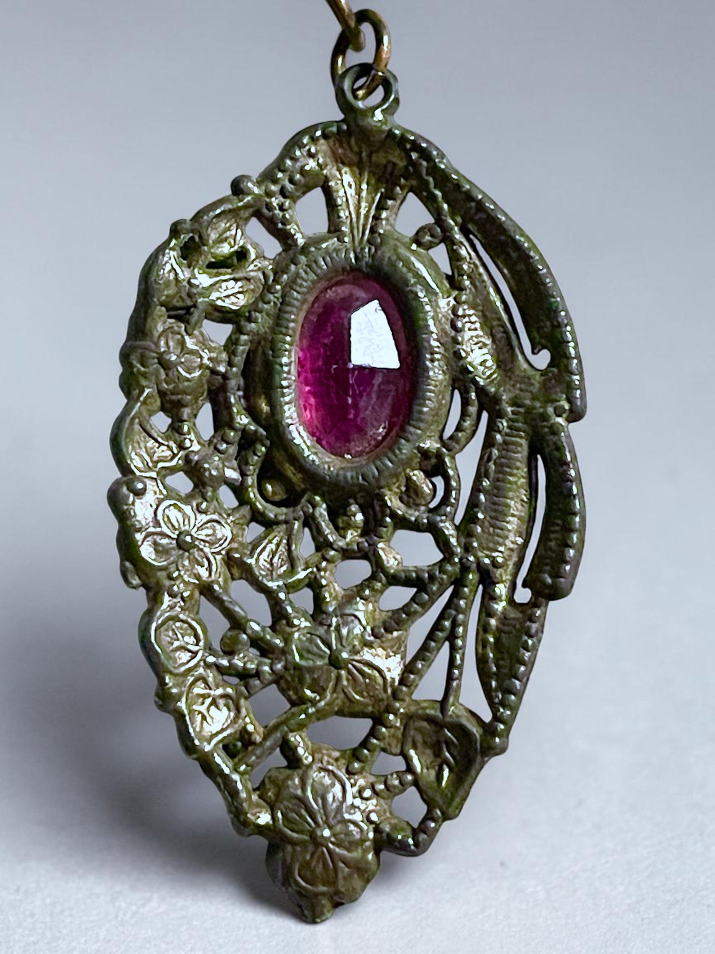 Art Nouveau Pink Paste Stone Pastel Floral Crystal Pendant Necklace