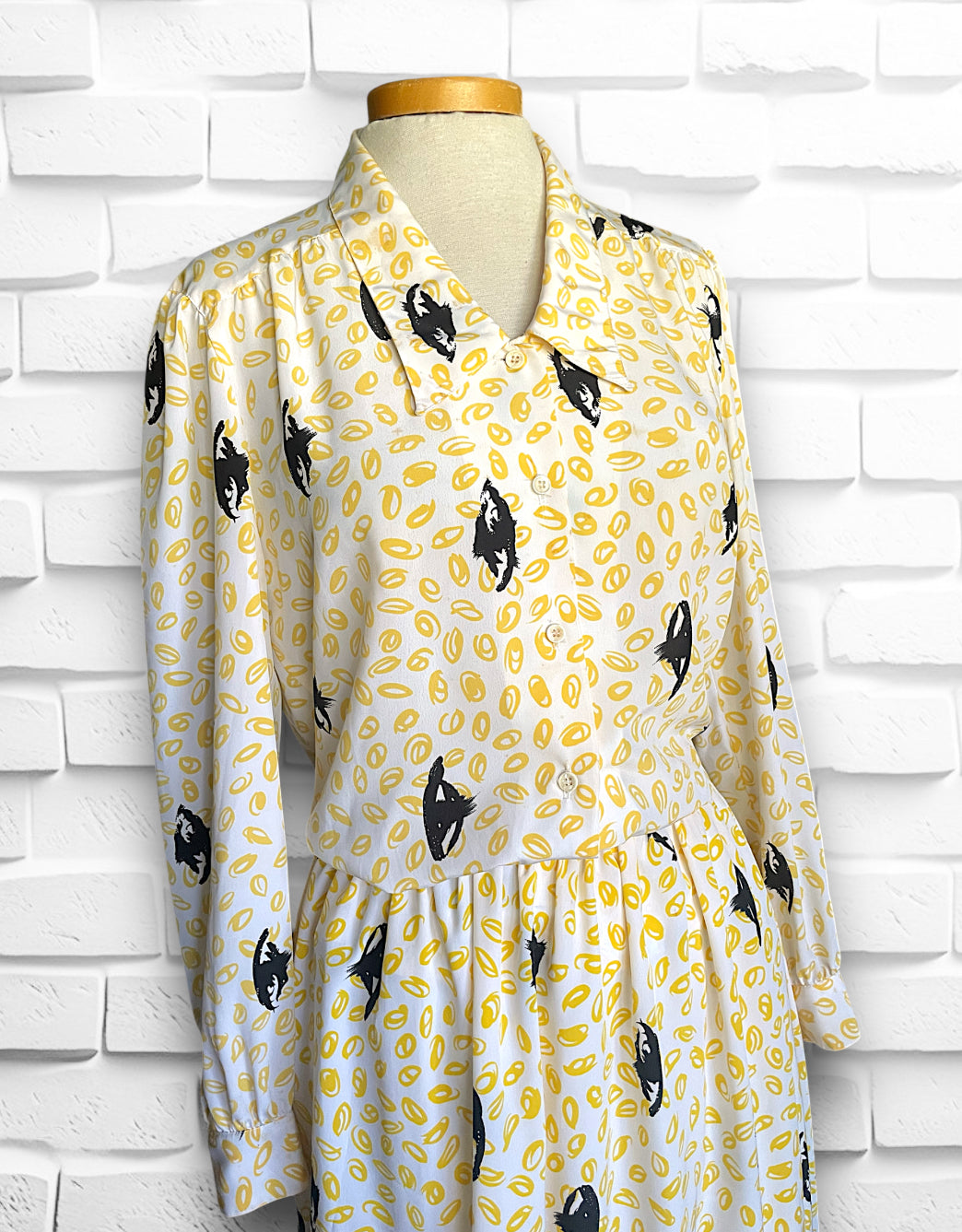 Vintage 1970’s Abstract Yellow & Black Matching Skirt & Shirt Outfit Set