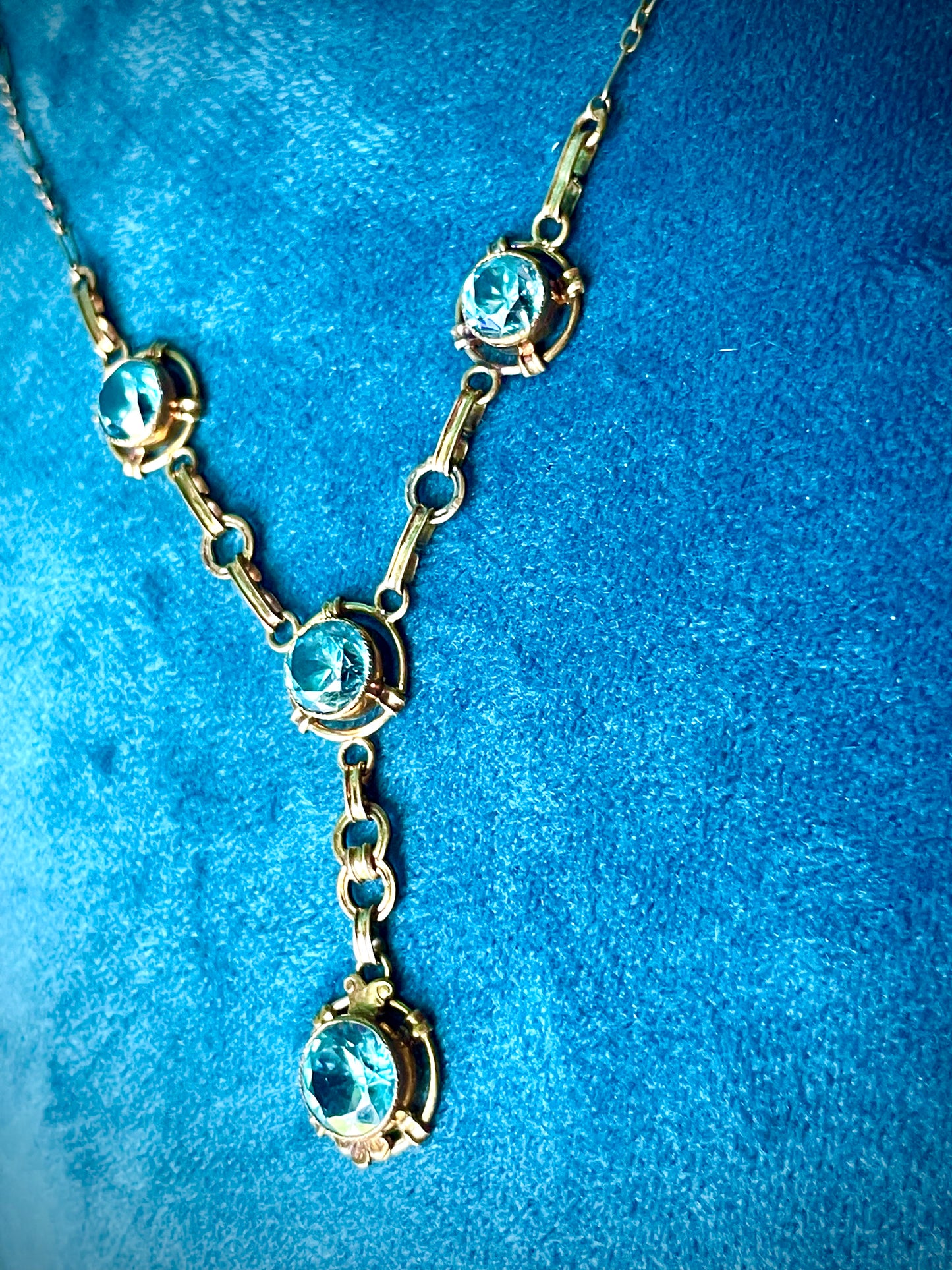 12K GF Vermielle Vintage Aquamarine Crystal Y Drop Necklace