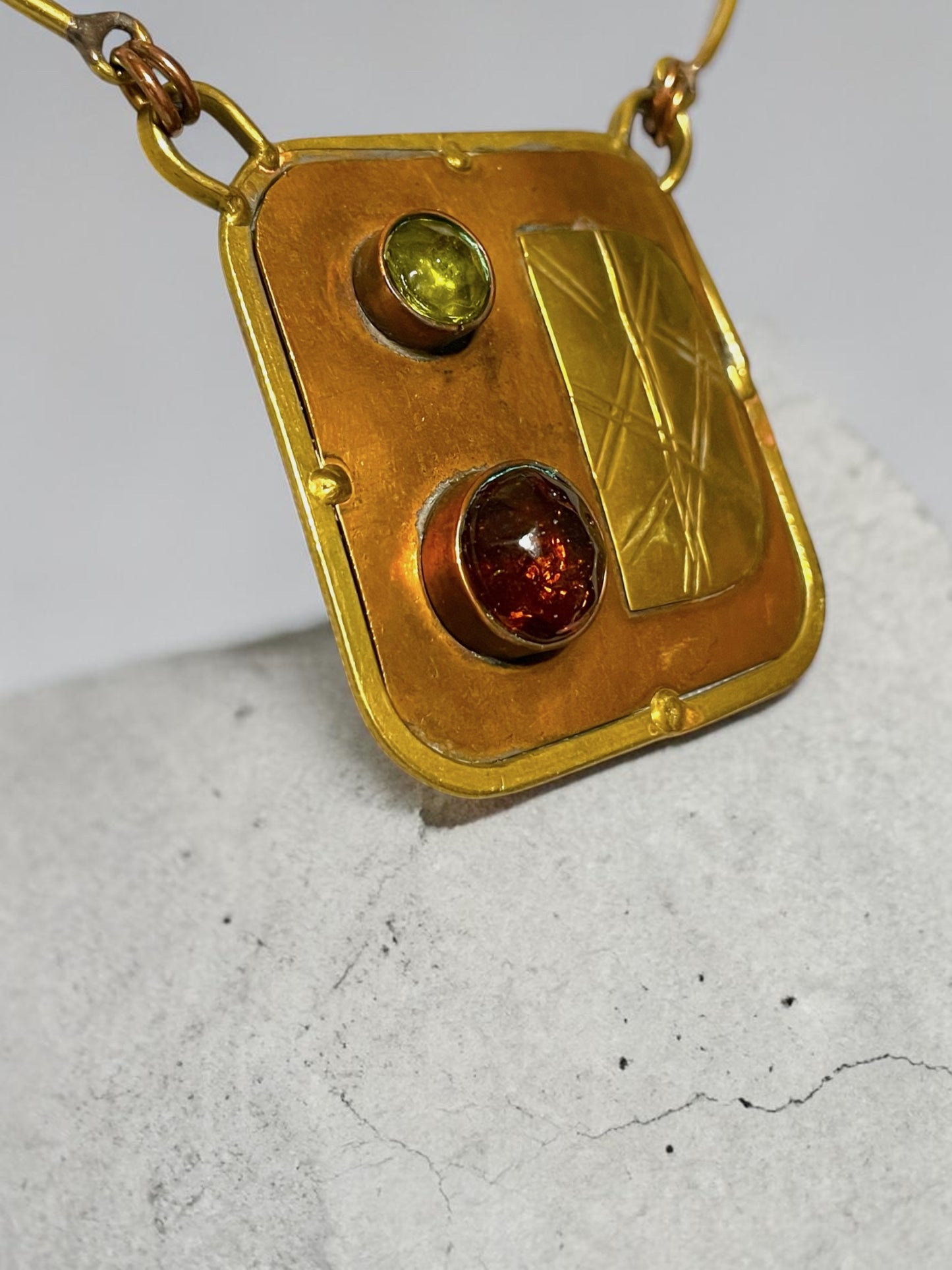 Brutalist Modern Mixed Metal Copper & Brass Mexican Chest Plate Necklace