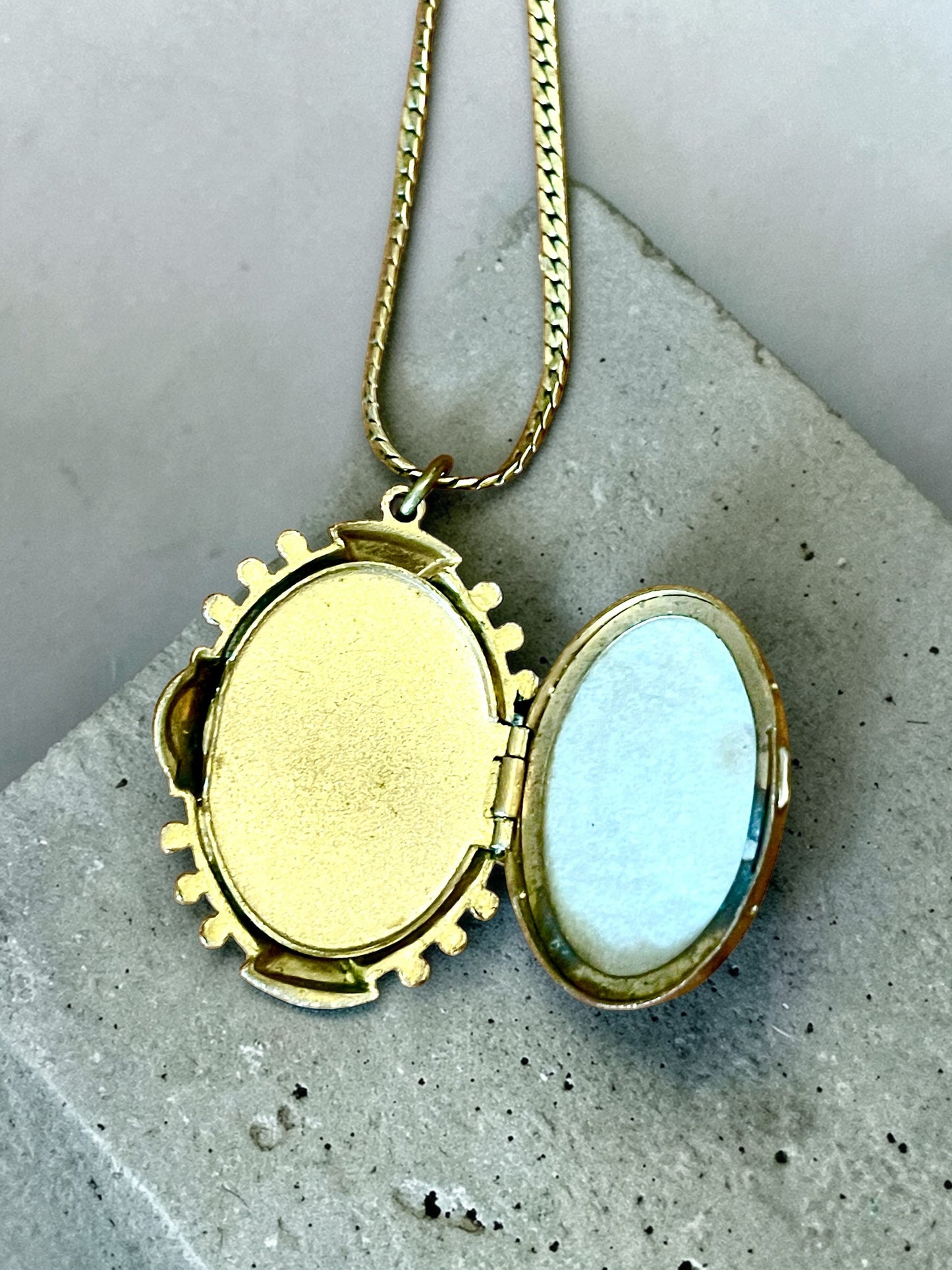 Edwardian Mixed Metal Carved Shell Cameo Cross Locket 14K GF Necklace