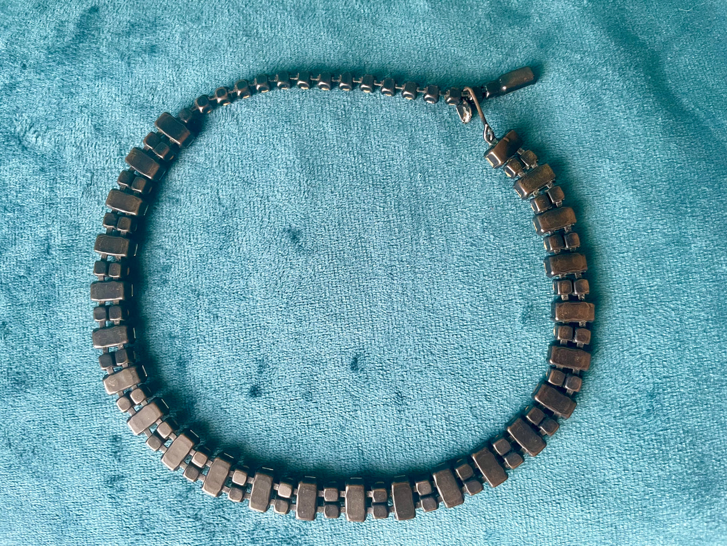 Prong Set Vintage Crystal Black Gunmetal Patina Bridal Choker Necklace