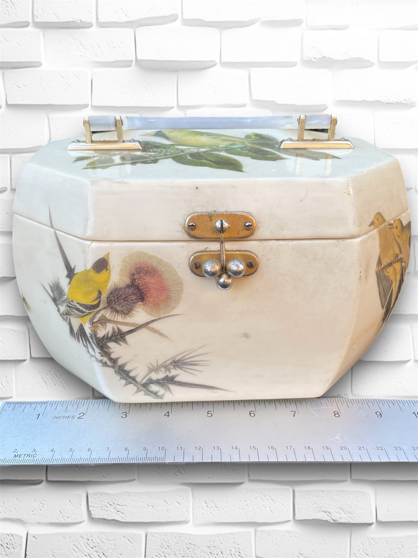 Vintage 1960’s Lucite Box Hodge Podge Purse with 3D Birds