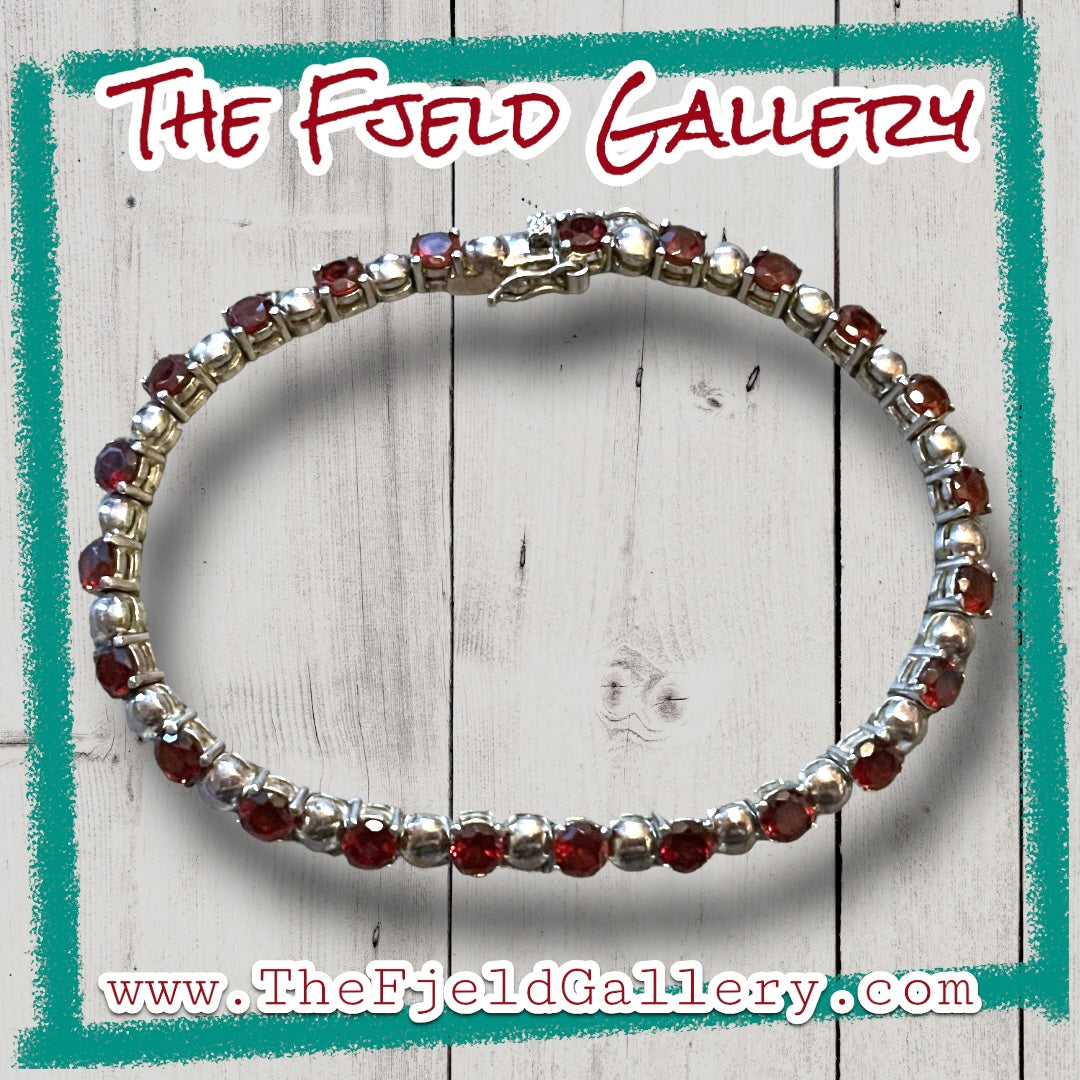 Sterling Silver Garnet Tennis Bracelet