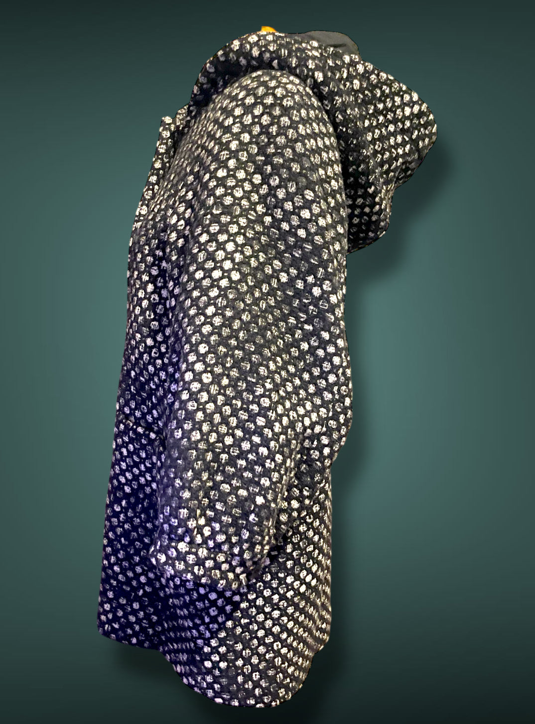 Vintage Mod Wool Black & White Polkadot A Line Jacket with Hood, & Pockets