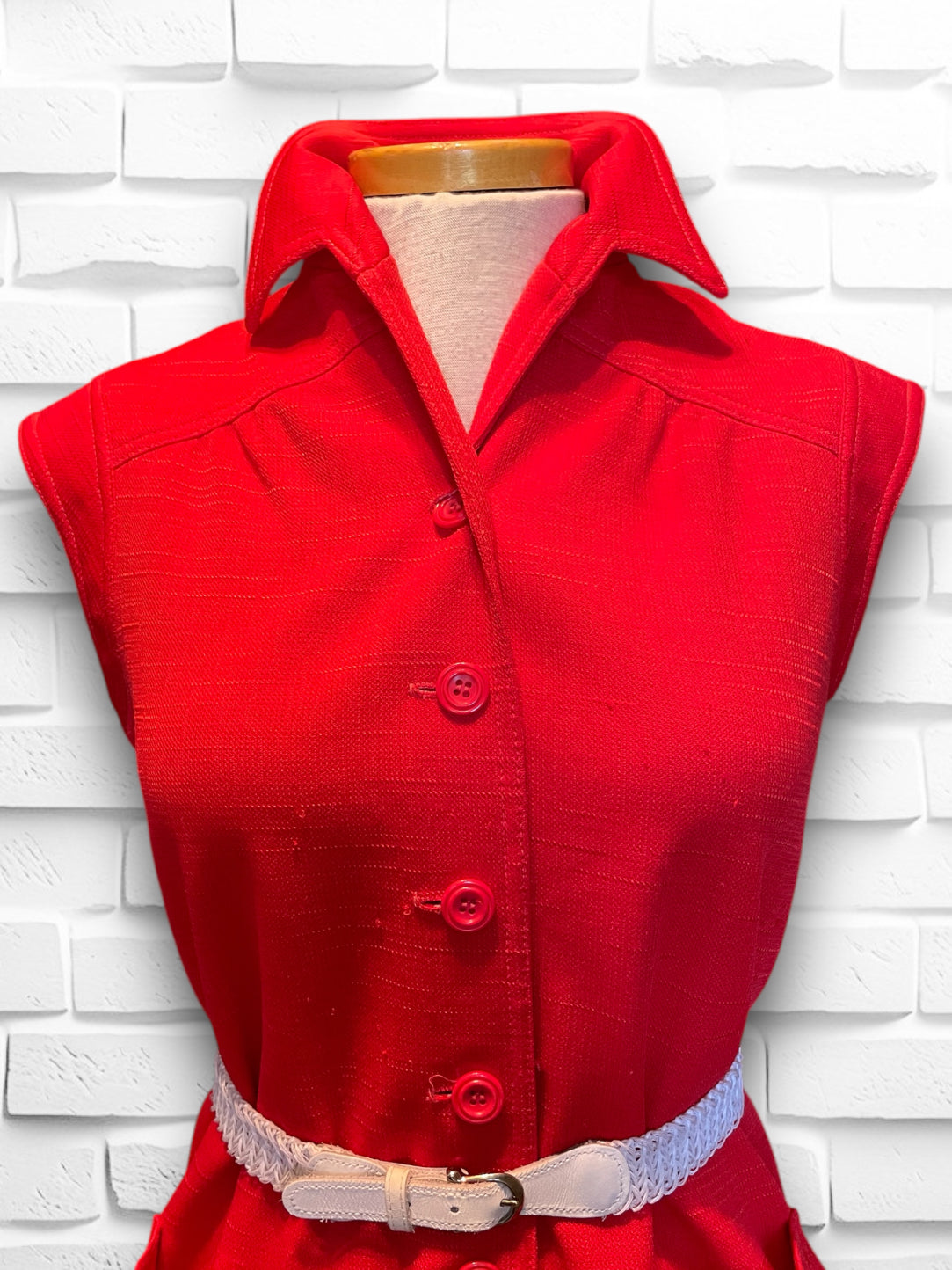 1970’s Red Polyester Linen Skirt & Sleeveless Top Set