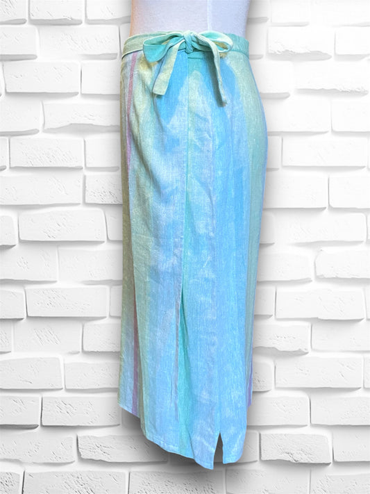 Vintage Turquoise, Green & Purple Pastel Straight Wrap Skirt