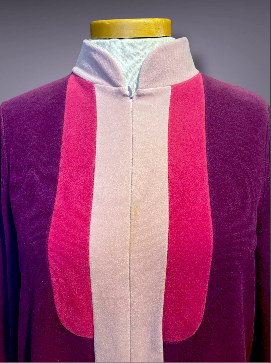 1970’s Vanity Fair Long Sleeve Purple & Pink Stripe Fuzzy House Coat Dress