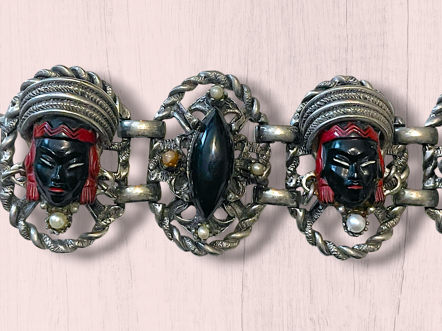 Vintage Selro & Selini African Headdress Face Panel Link Bracelet