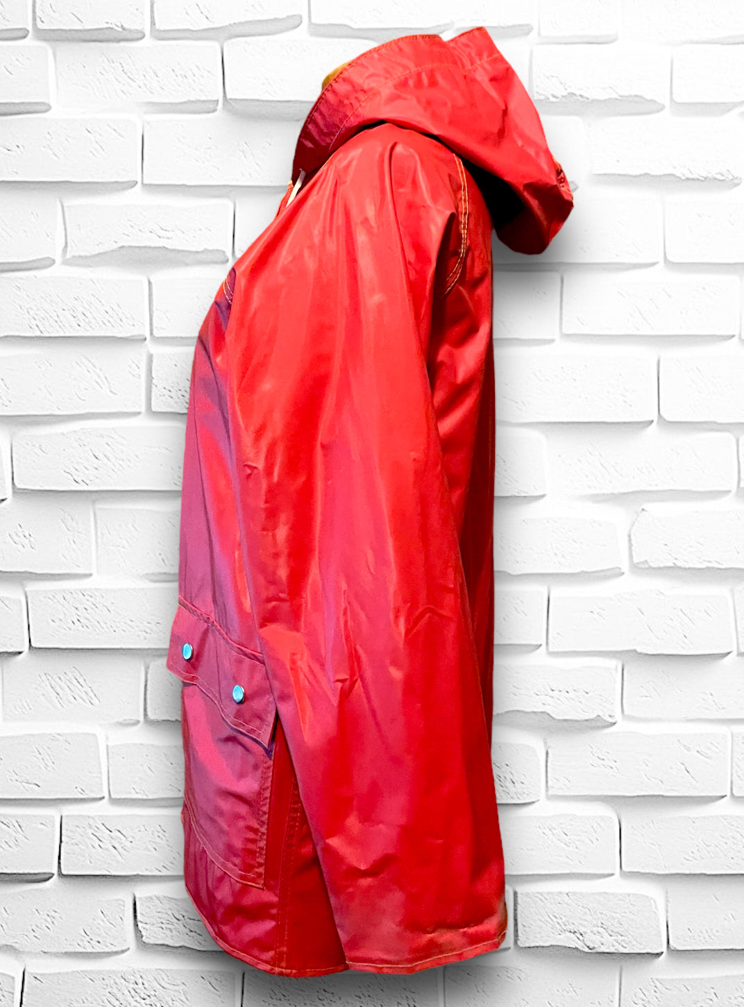 Vintage Reversible Red & Beige Hooded Raincoat Jacket