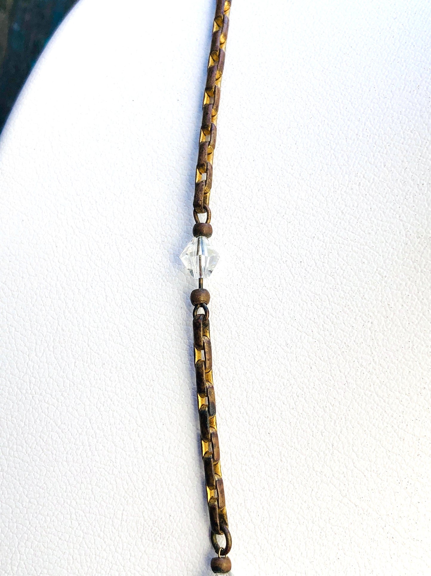 Antique Victorian Faceted Quartz Gemstone Briolette Teardrop & Brass Sawblade Festoon Necklace