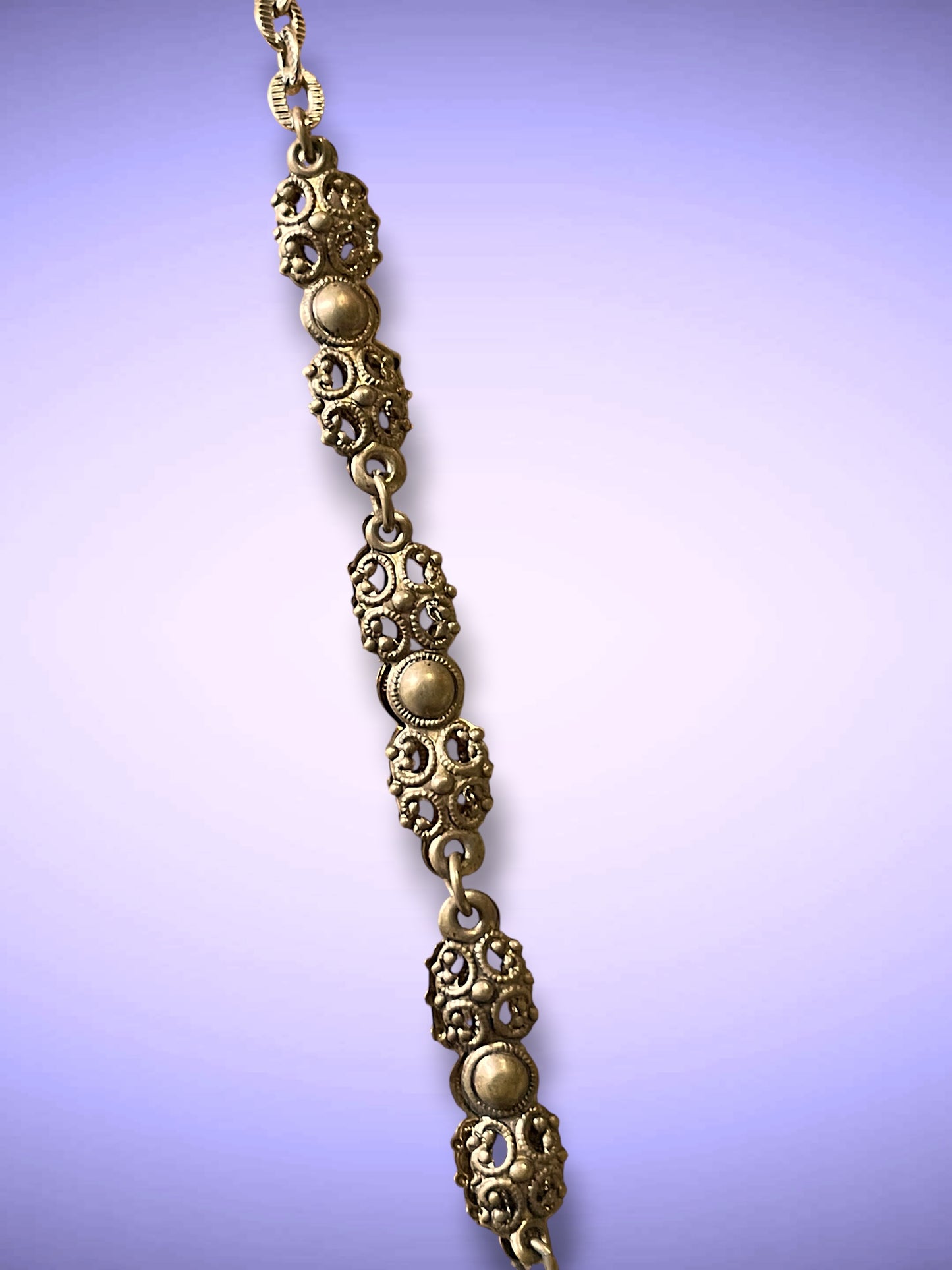 West German Brass Filigree White & Black Art Glass Cameo Pearl Necklace