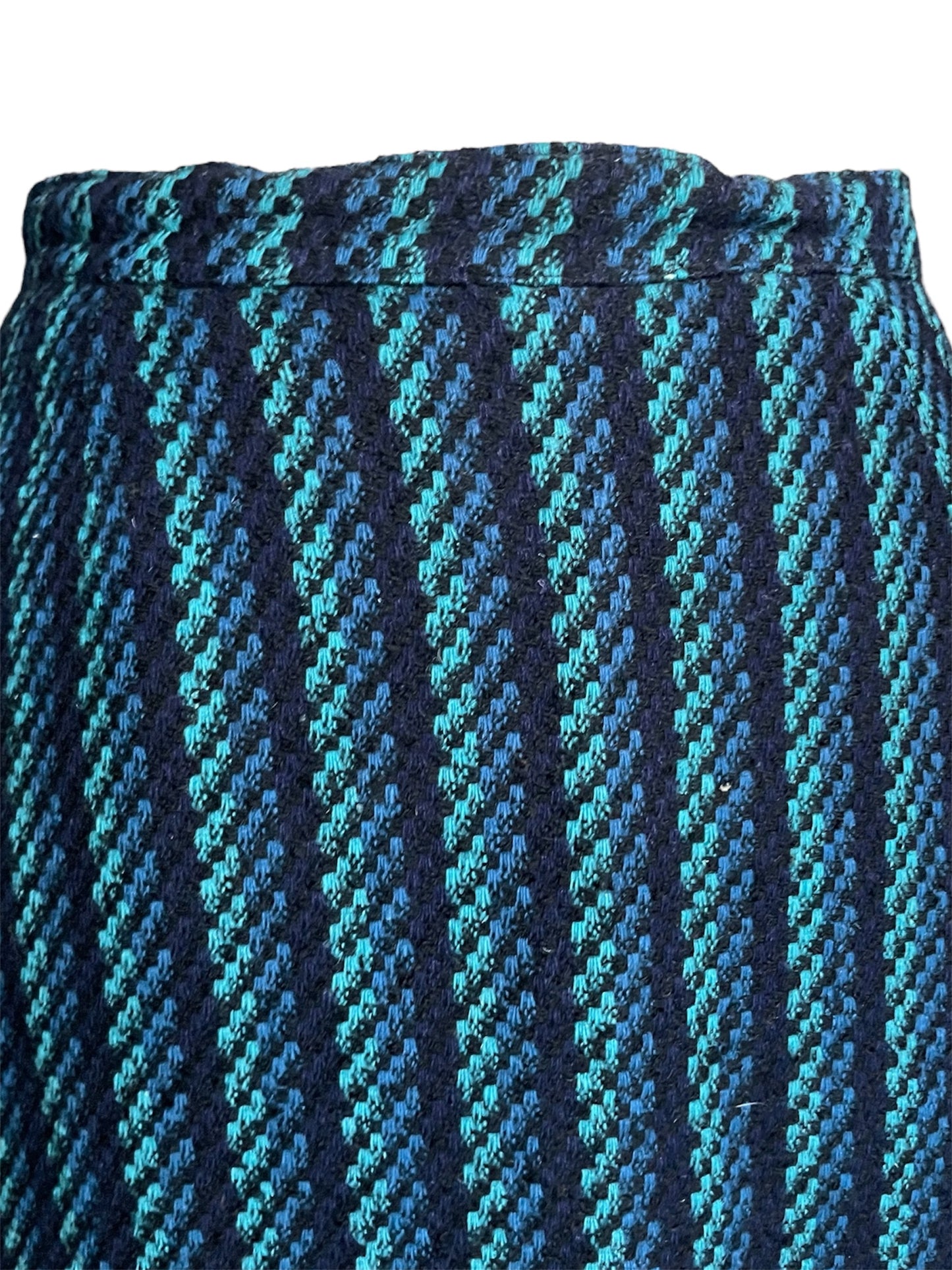 Vintage 1970’s Blue, Teal & Black Wool Striped Pencil Skirt