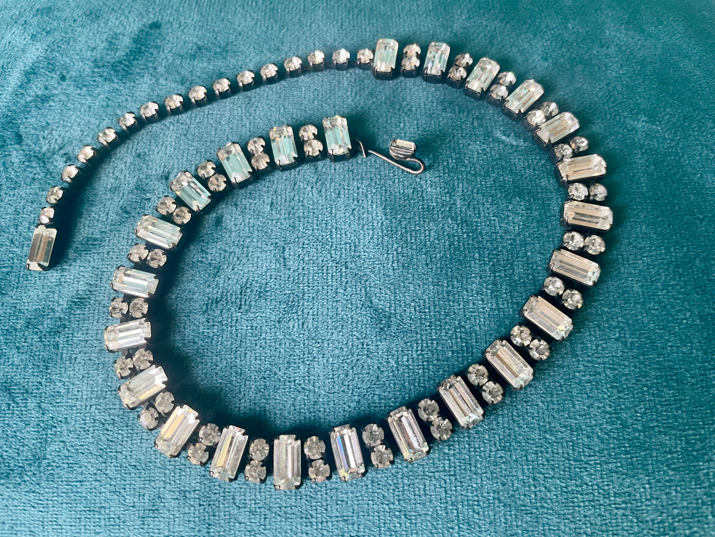 Prong Set Vintage Crystal Black Gunmetal Patina Bridal Choker Necklace
