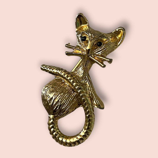 Vintage Gold Figural Kitty Cat Brooch