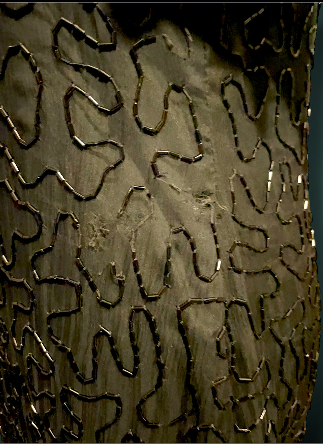 Vintage 1980’s Silk NYE Gold Silver Red & Black Glass Bead Short Dress