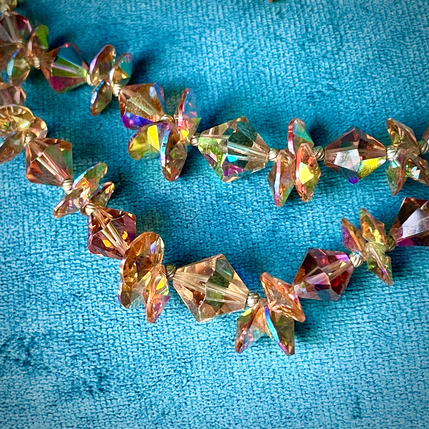 Aurora Borealis Champagne Austrian Crystal Double Strand Necklace & Bracelet Demi Parure
