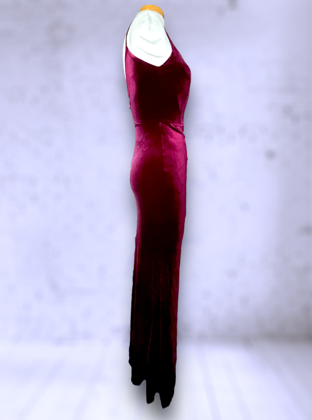 Vintage 1990’s Maroon Red Stretch Velvet Ruched Long Dress