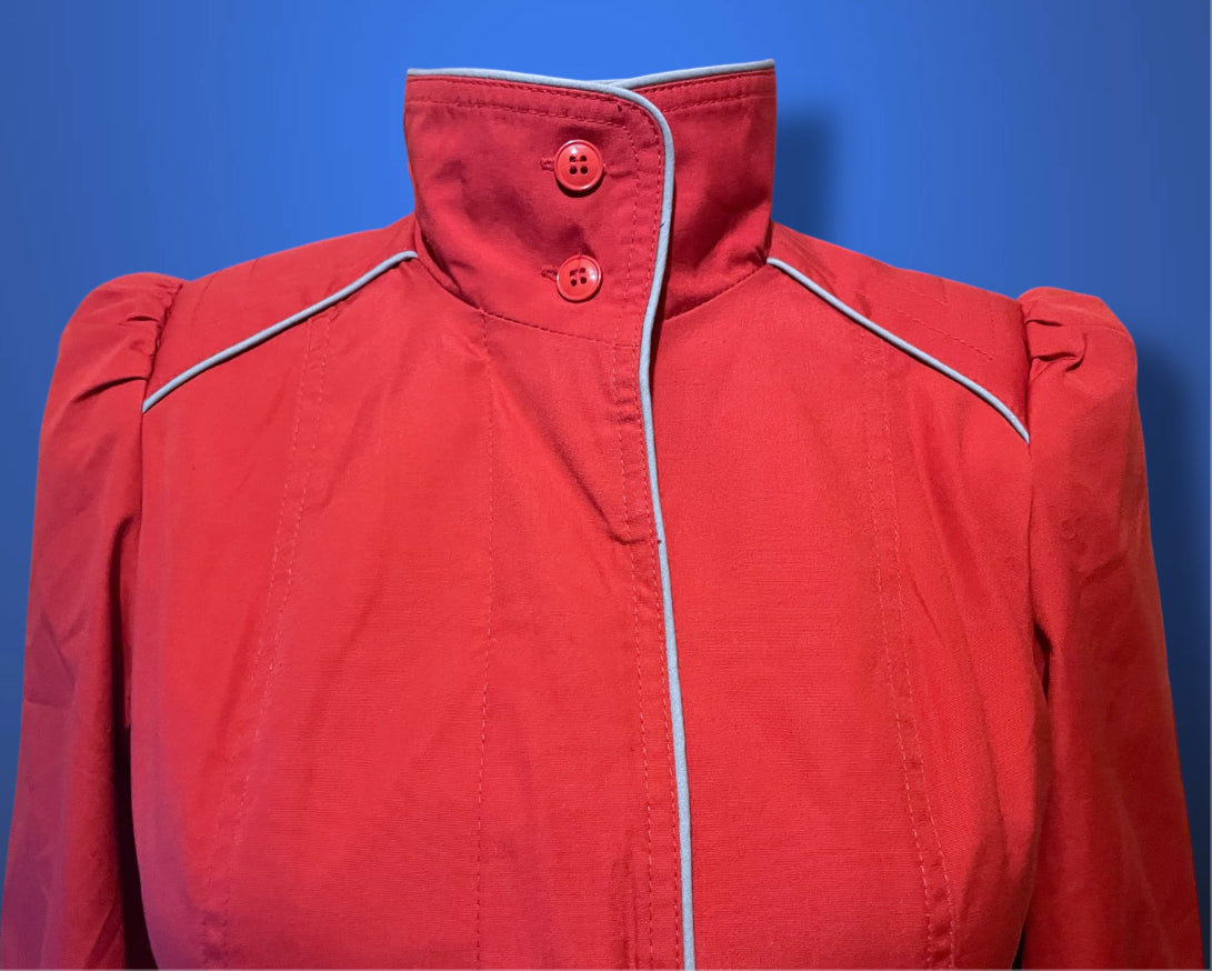 Vintage 1970’s Magenta Pink Long Trench Coat with Grey Piping Mod Detail