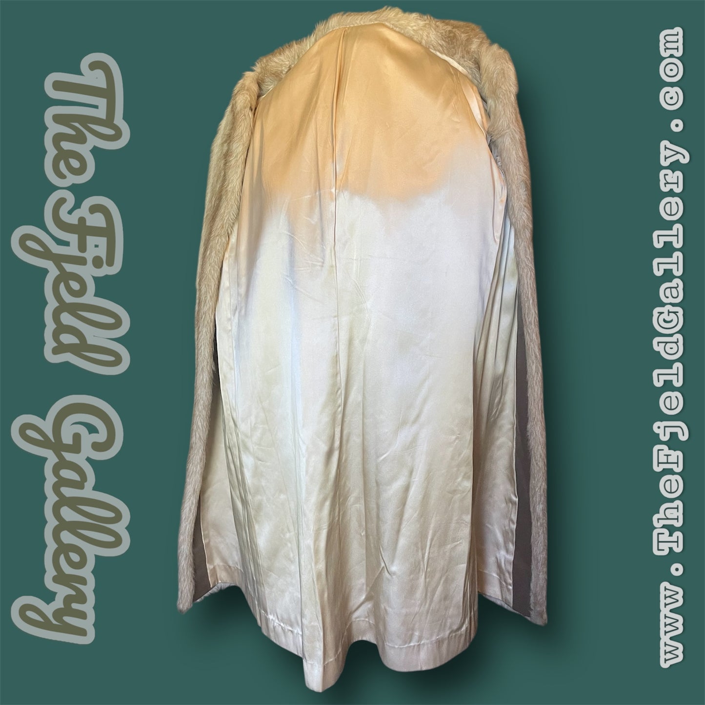 1960 Beige & Ivory Faux Fur Long Overcoat w/ Attached Fur Scarf