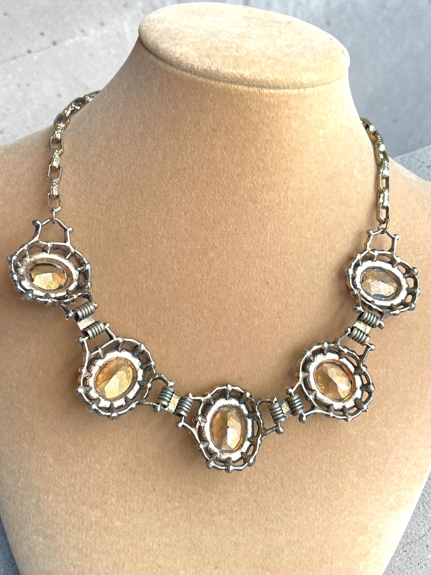Incredible Victorian Bookchain Chunky Citrine & Peridot Crystal Choker Necklace