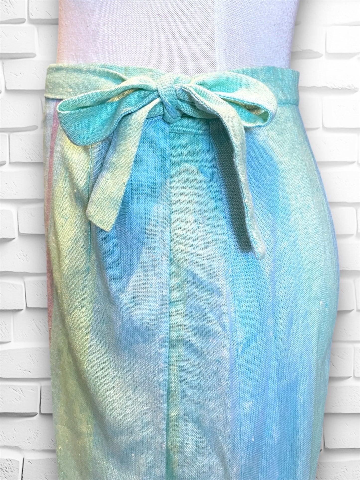 Vintage Turquoise, Green & Purple Pastel Straight Wrap Skirt