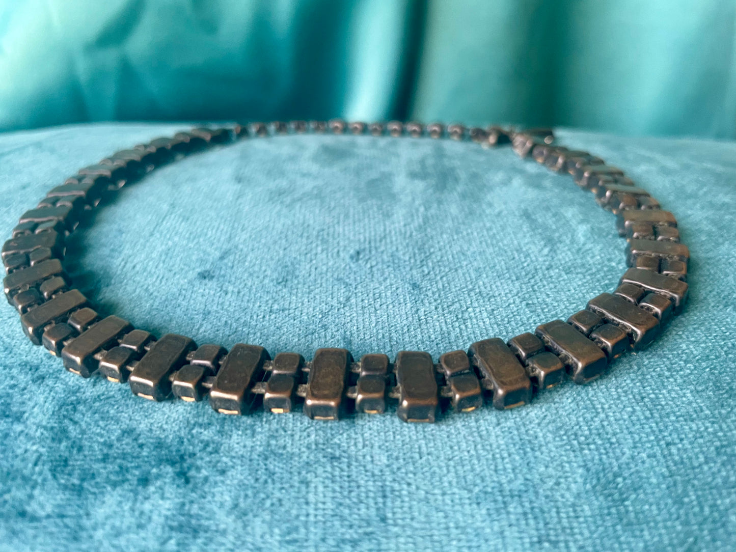Prong Set Vintage Crystal Black Gunmetal Patina Bridal Choker Necklace