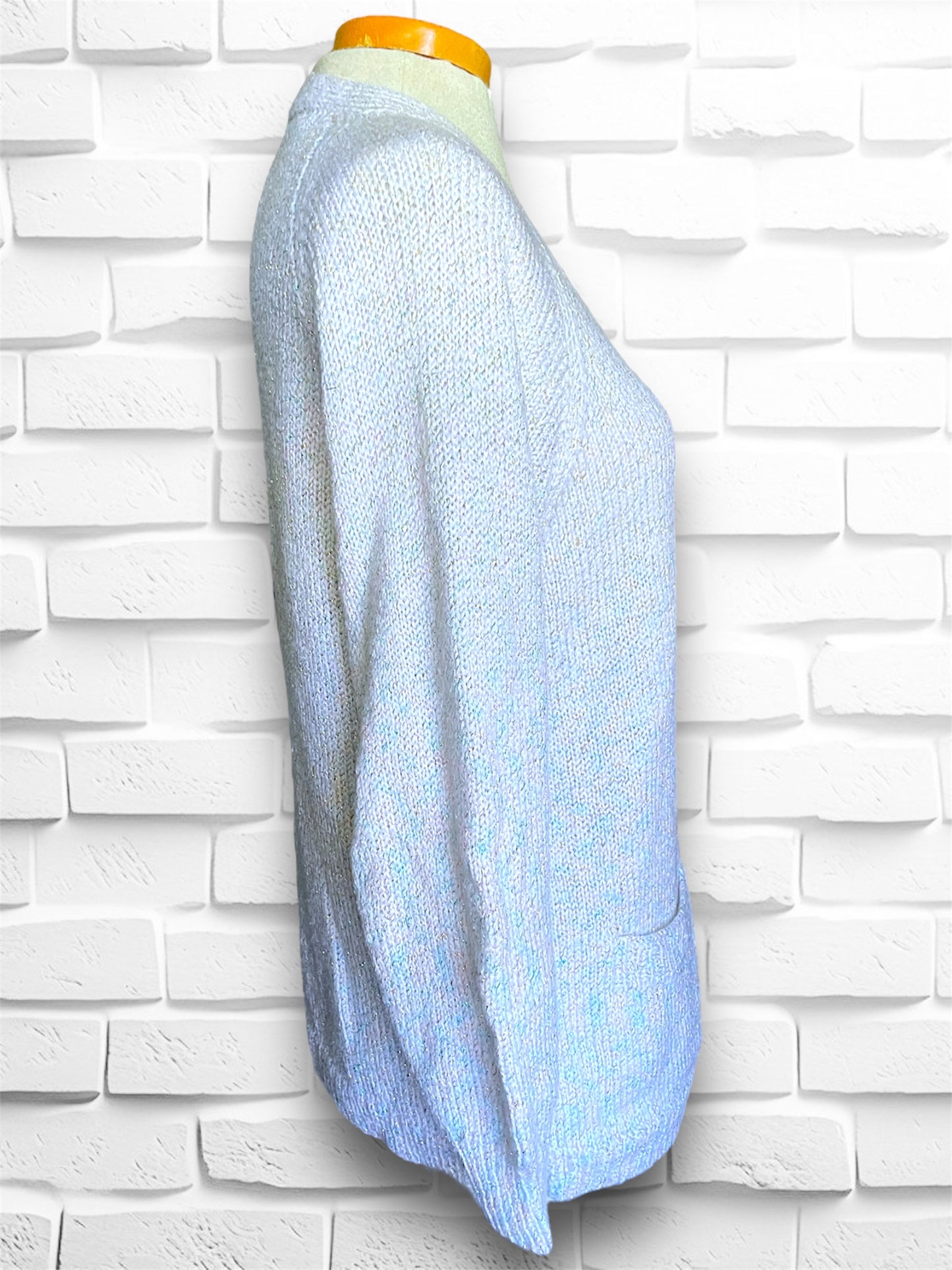 Vintage Light Grey/White Cardigan with Metallic Blue, Pink & Yellow Threading