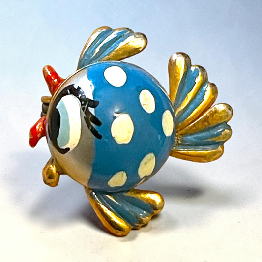 Vintage 1940 Polkadot Kissing Fish Brass Figural Spain Brooch