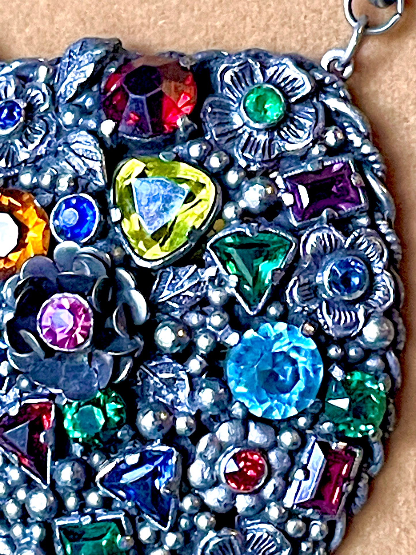 Incredible Fruit Salad Multicolor Rainbow Crystal Floral Art Nouveau Pendant Necklace