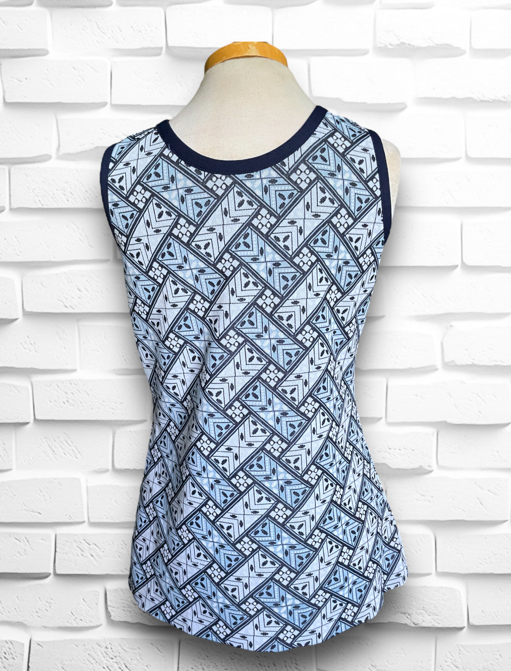 Vintage 1960’s Blue Geometric Flower Pattern Tank Top