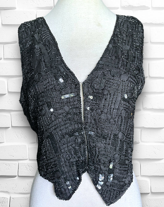 Vintage Black Beaded & Sequin Vest