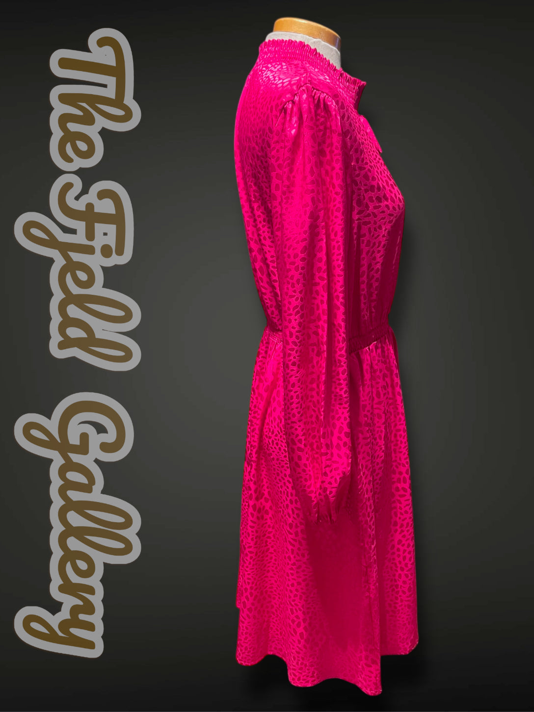 Vintage 1980’s Pink Magenta Shiny Leopard Print Elastic Waist Dress