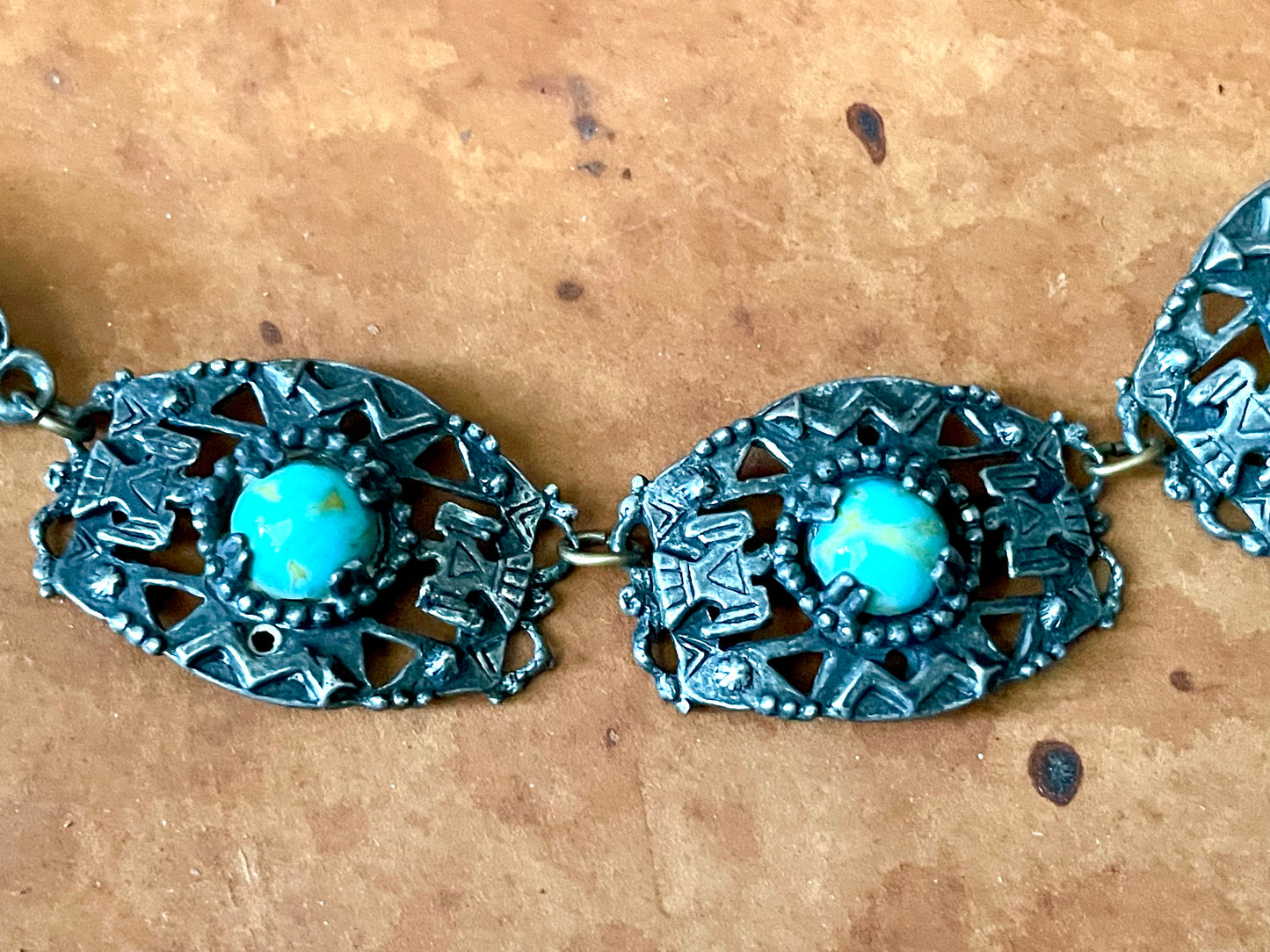 1940’s Southwest Thunderbird Cast Silver Panel Choker Necklace