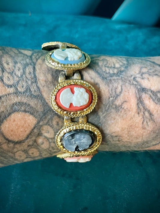 Multicolored Vintage Cameo Panel Link Bracelet