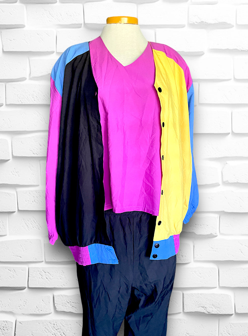 1980’s Color Block Magenta, Yellow, Blue & Black 3 Piece Outfit Set