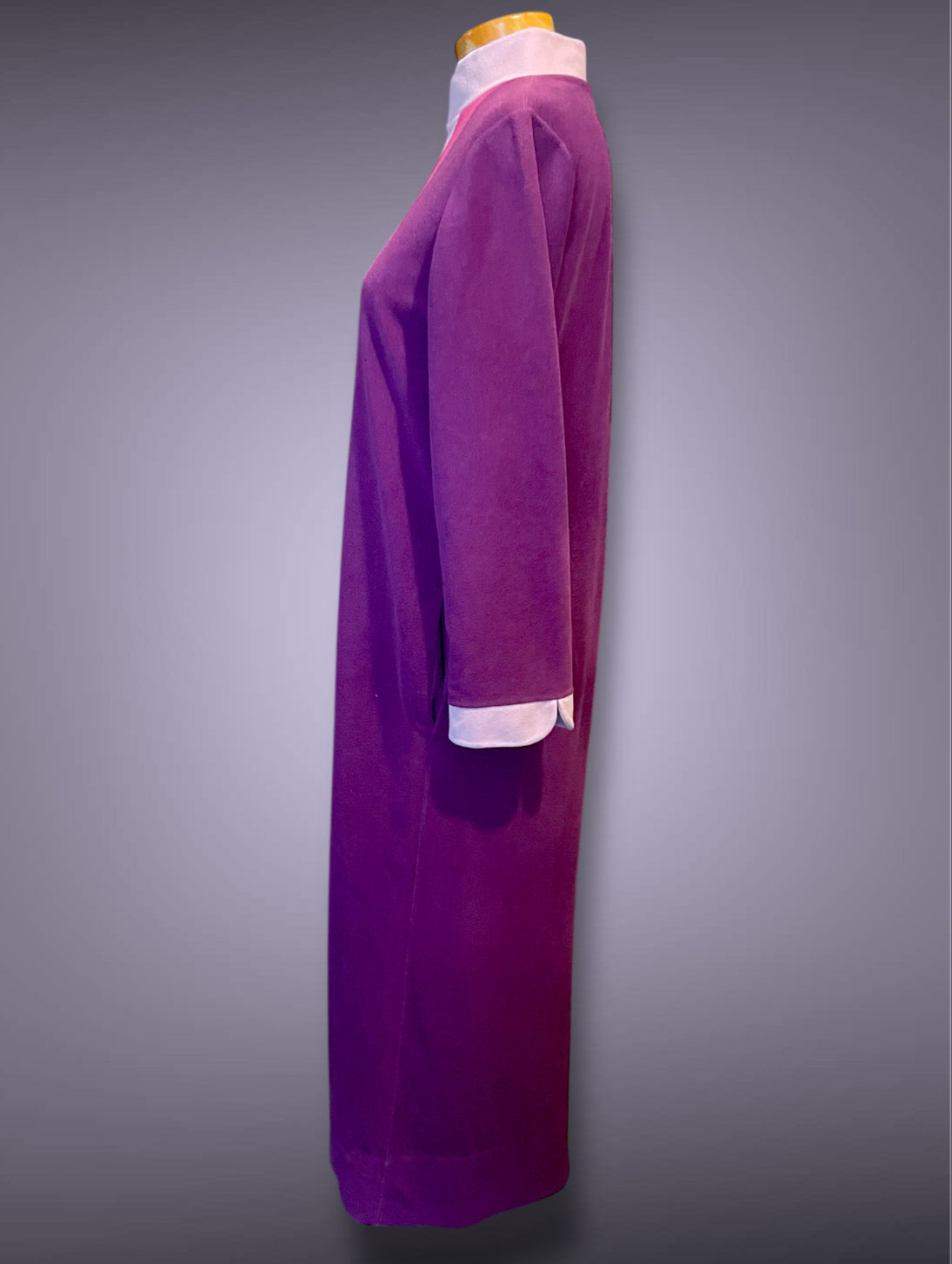 1970’s Vanity Fair Long Sleeve Purple & Pink Stripe Fuzzy House Coat Dress
