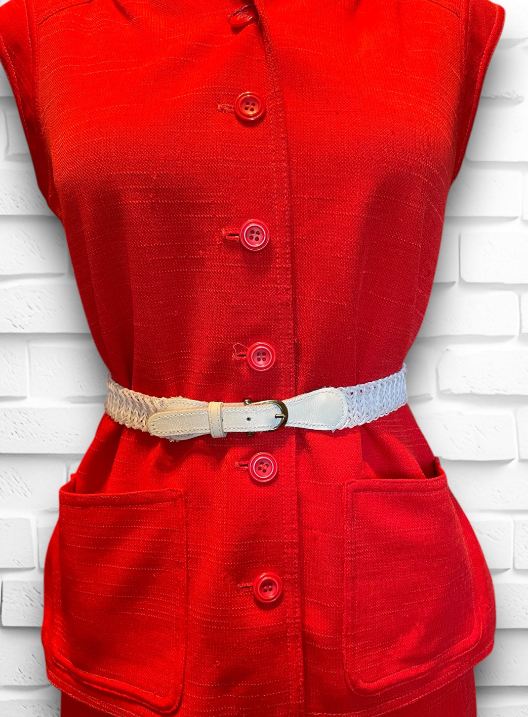 1970’s Red Polyester Linen Skirt & Sleeveless Top Set