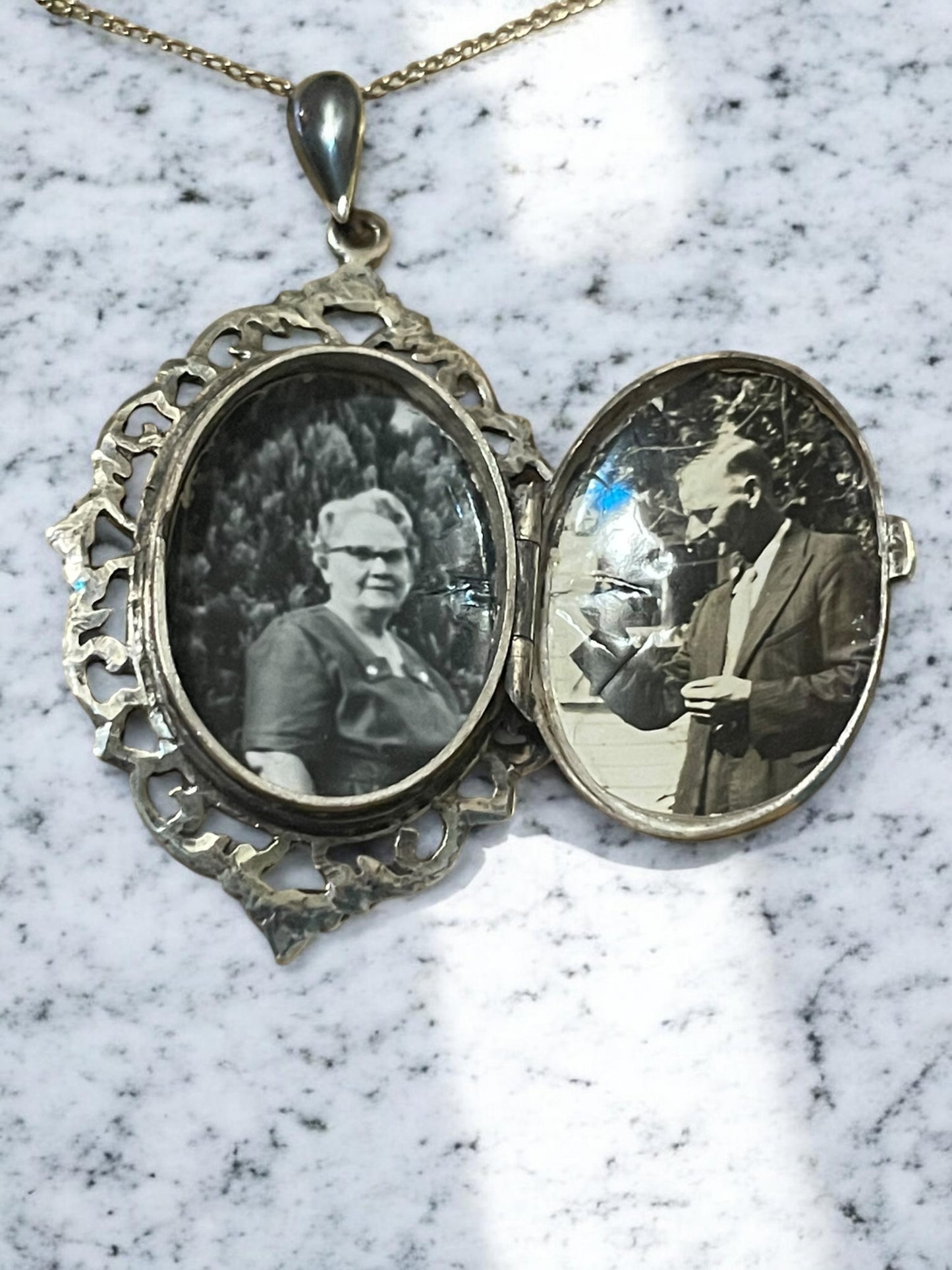 Sterling Silver 1940’s Siam Nielloware Mekkelah Lightning Goddess Photo Locket Necklace
