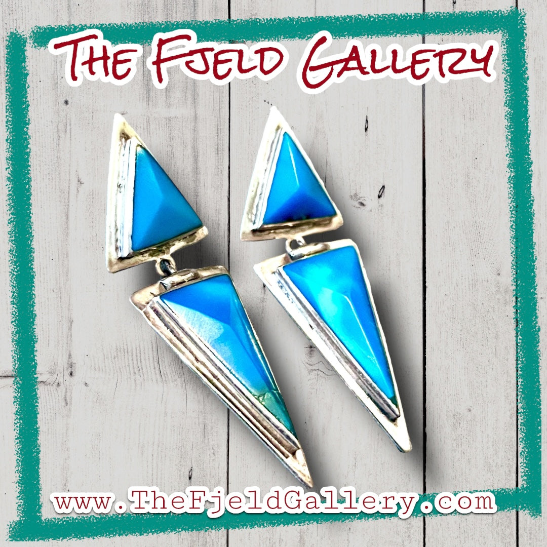 Turquoise Triangle Geometric Sterling Dangle Vintage Earrings