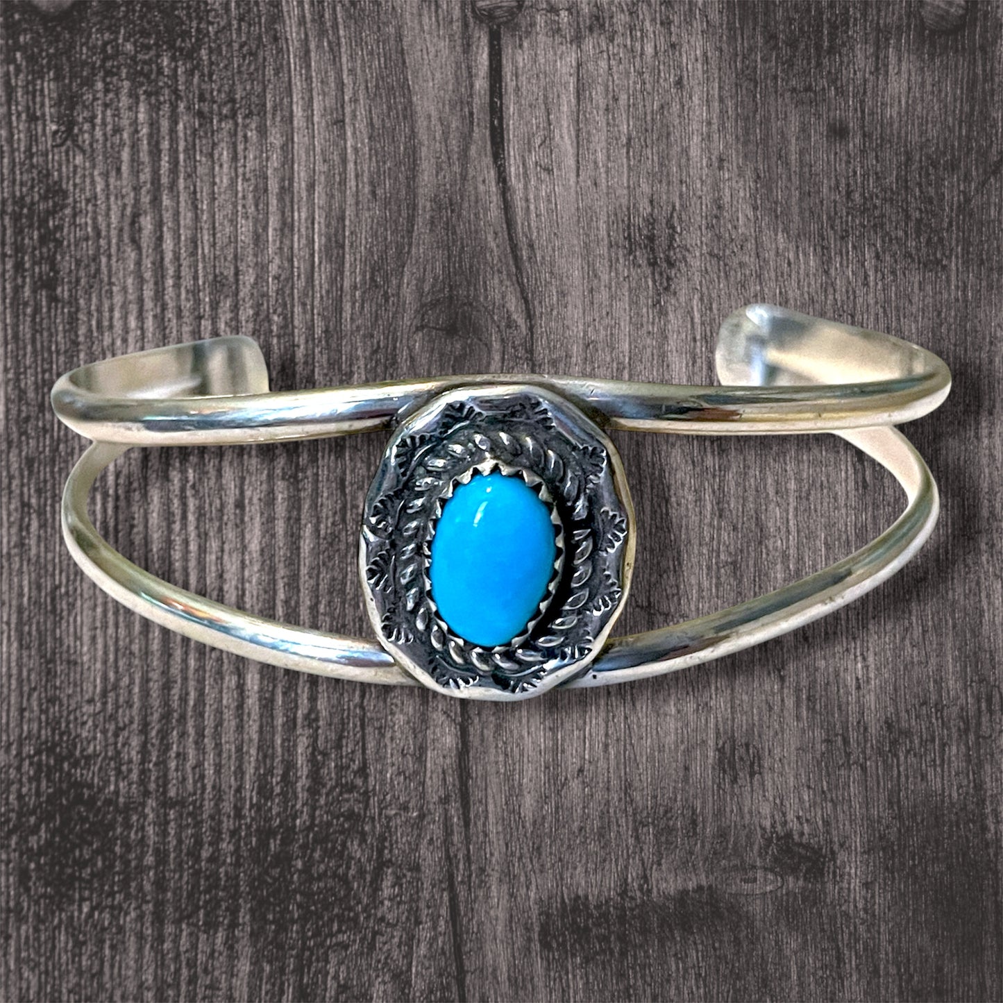 Vintage D.C. Thomas Navajo Native American Turquoise Sterling Silver Cuff Bracelet