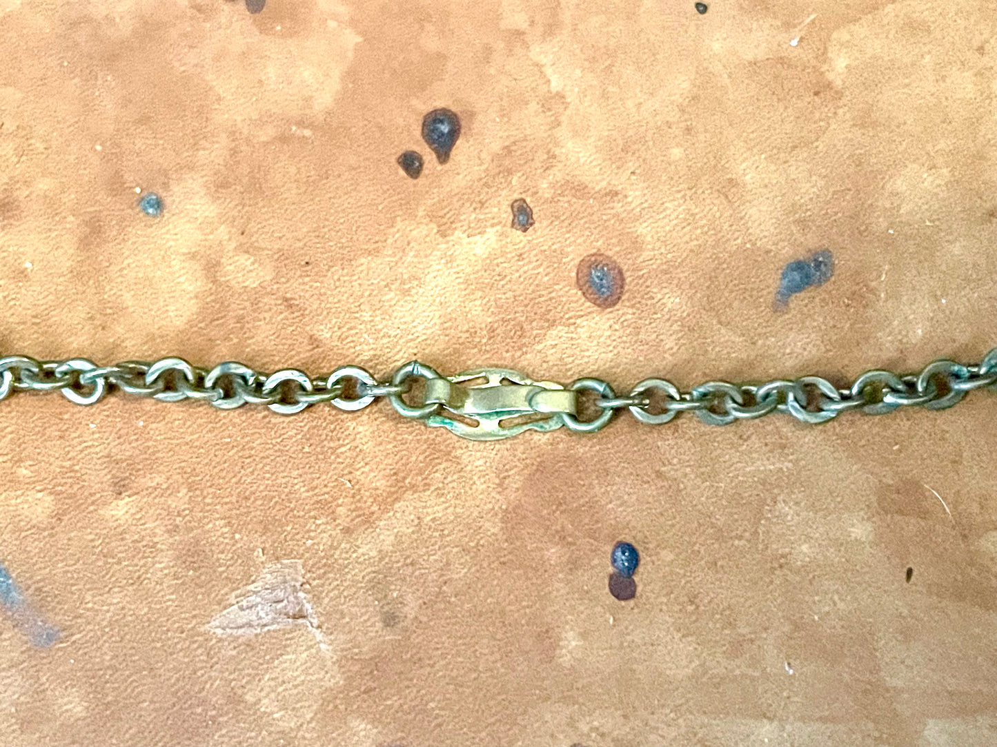 Art Nouveau Ornate Brass Blue & White Art Glass Cameo Locket Necklace