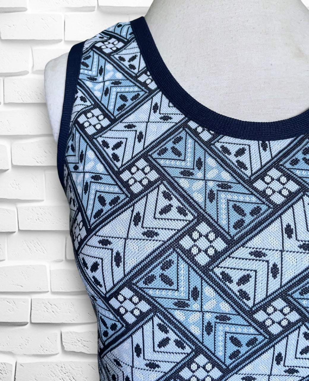 Vintage 1960’s Blue Geometric Flower Pattern Tank Top