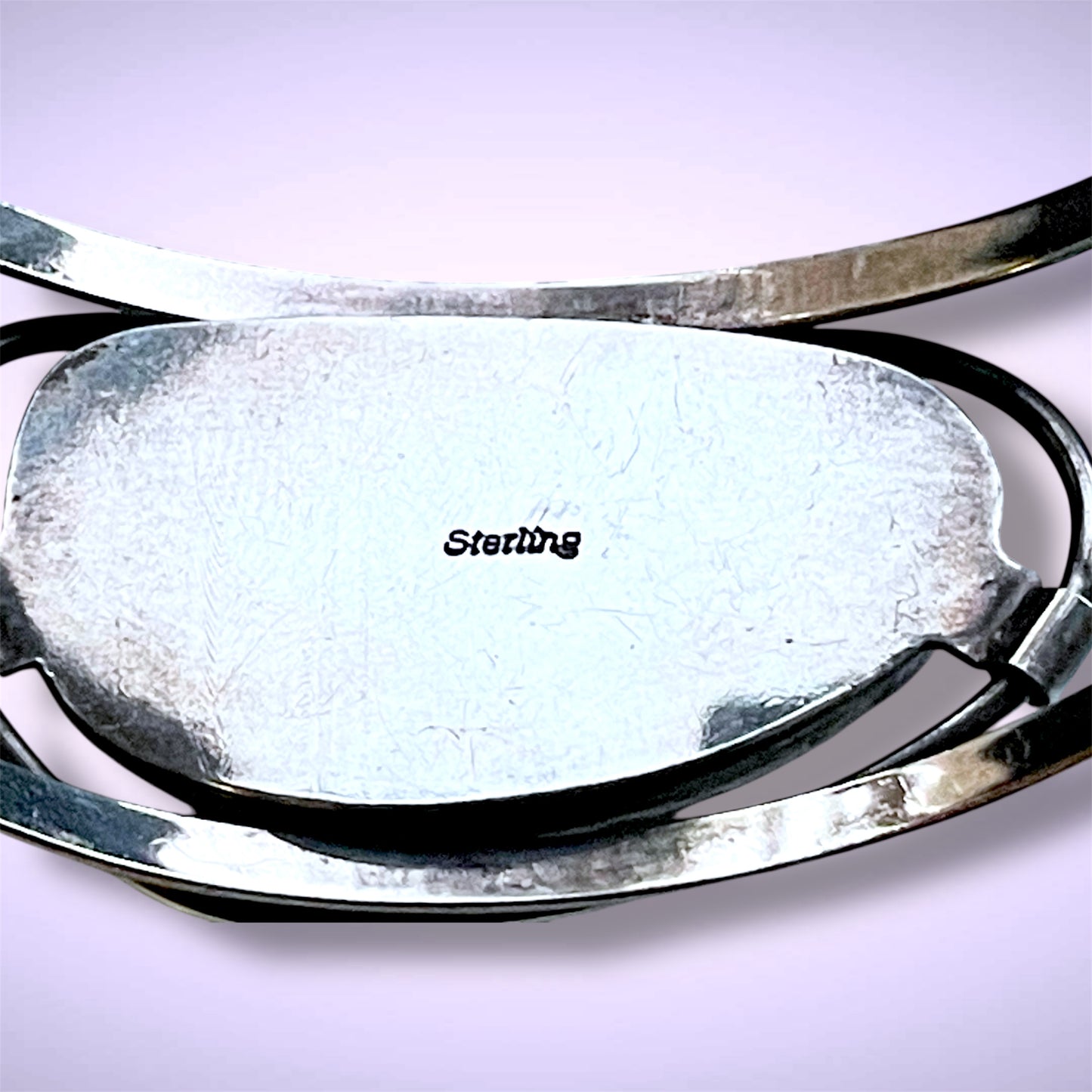 Antique Sterling Silver Sodalite Gemstone Free Bezel Set Chunky Cuff Bracelet