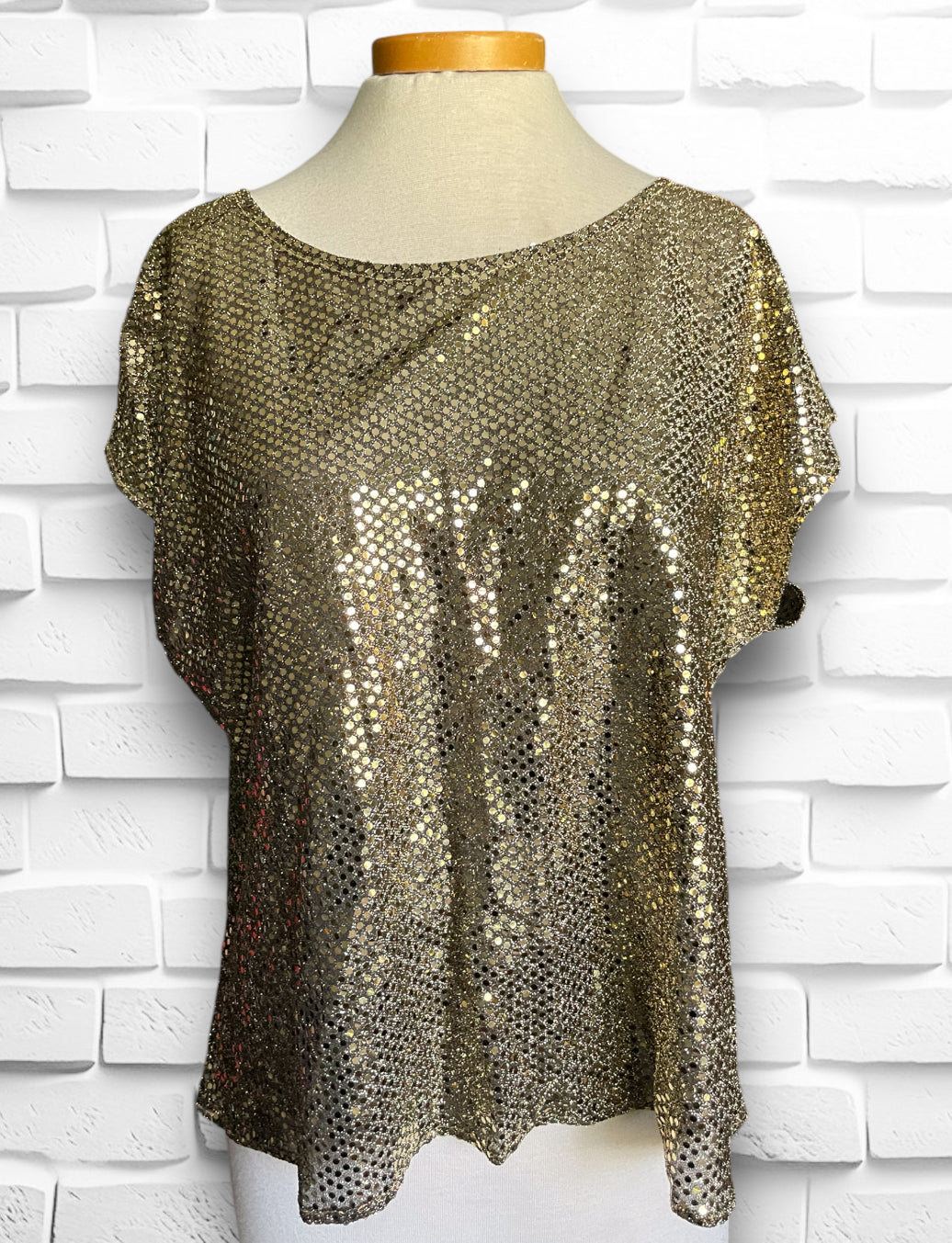 Vintage 1970’s Gold Sequin Fabric Short Sleeve Blouse