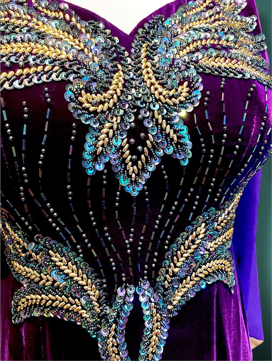 Deep Purple Velvet & Sheer Aurora Borealis Sequin Maxi Gown Dress